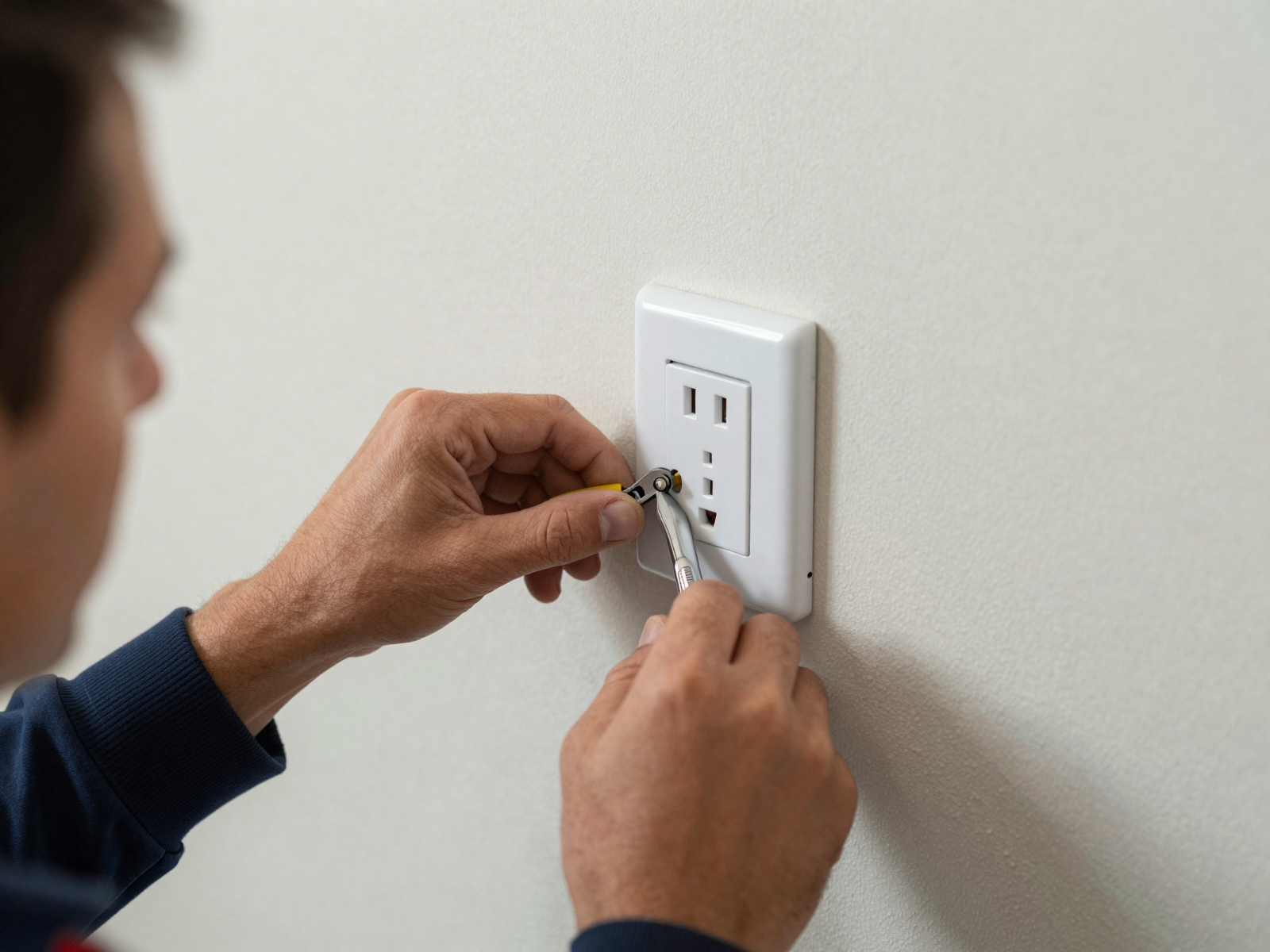 Close-up of professional electrical outlet installation